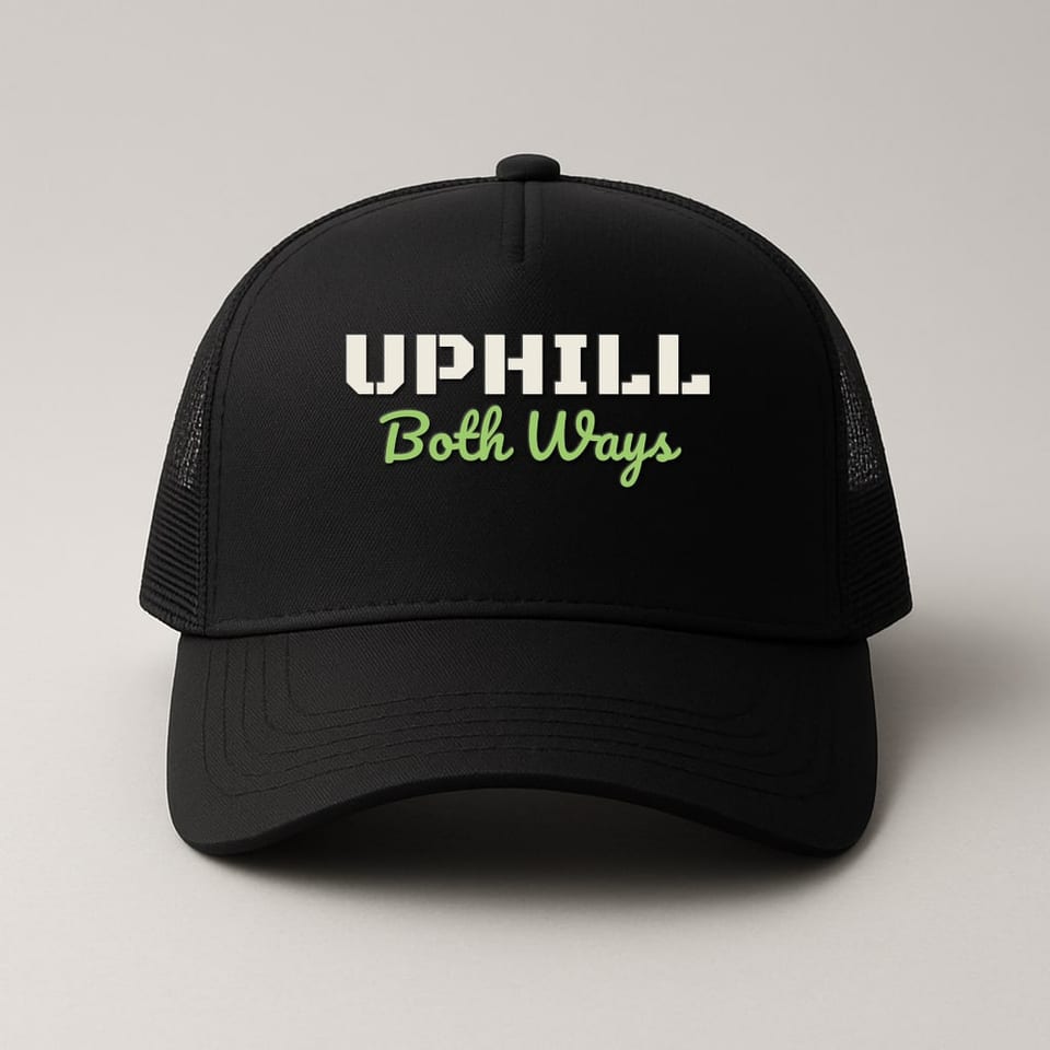 Uphill Both Ways trucker hat, Black