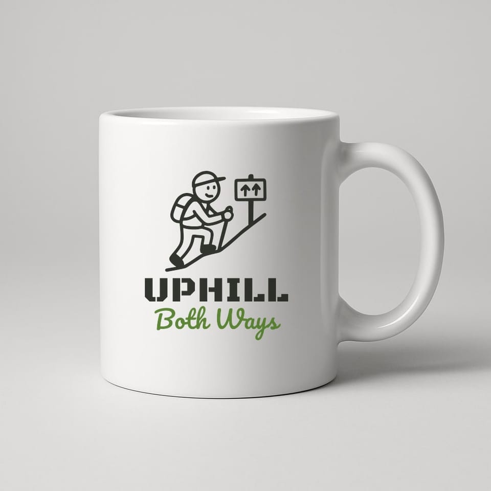 Uphill Both Ways mug, White
