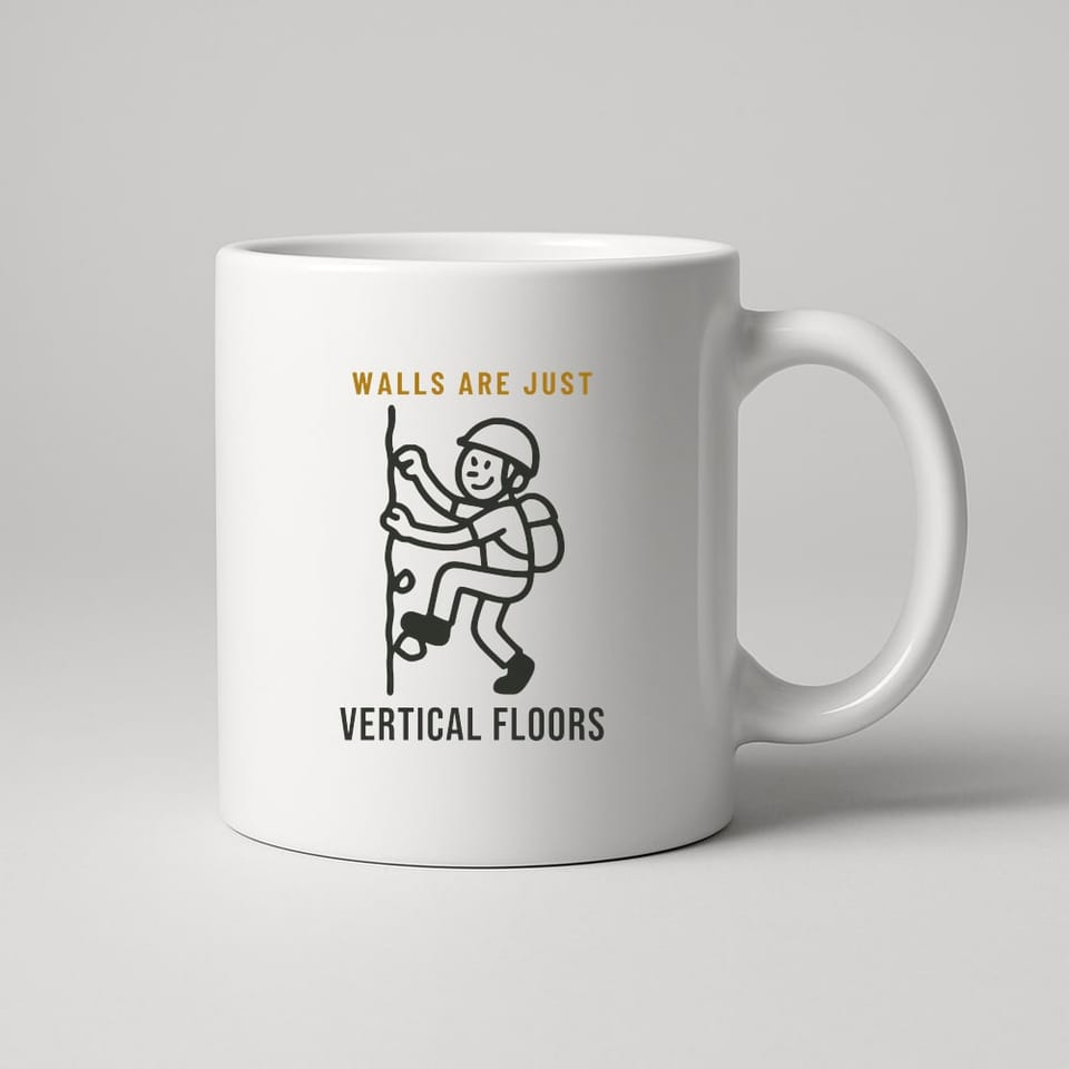 Walls Are Just Vertical Floors mug, White