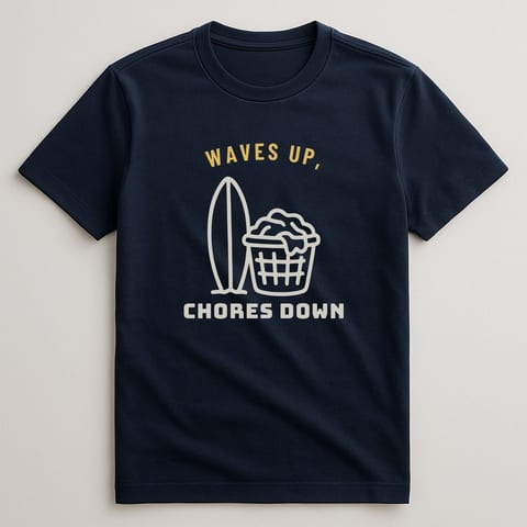 Waves Up, Chores Down tee, Navy