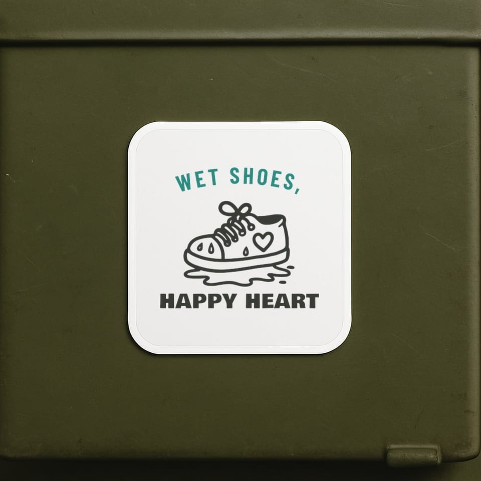 Wet Shoes, Happy Heart sticker, White