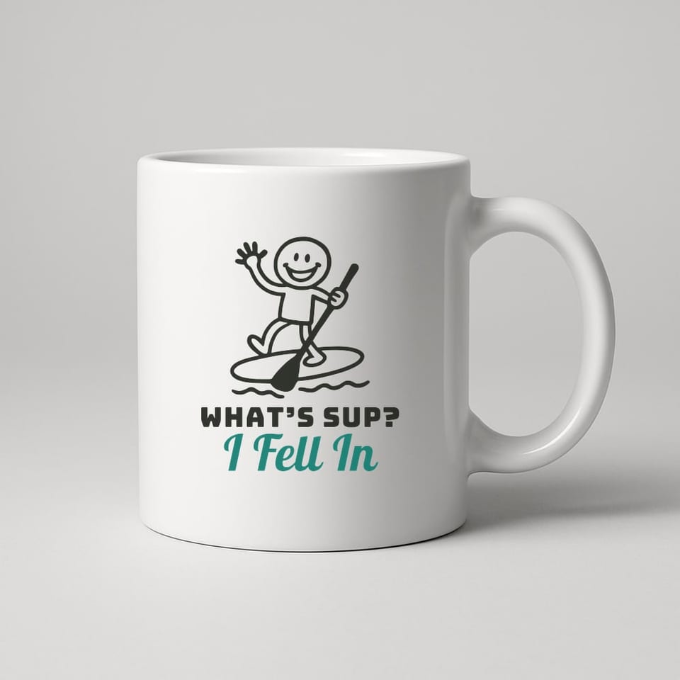 What’s SUP? (I Fell In) mug, White