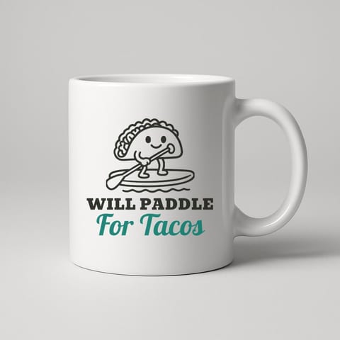 Will Paddle for Tacos mug, White