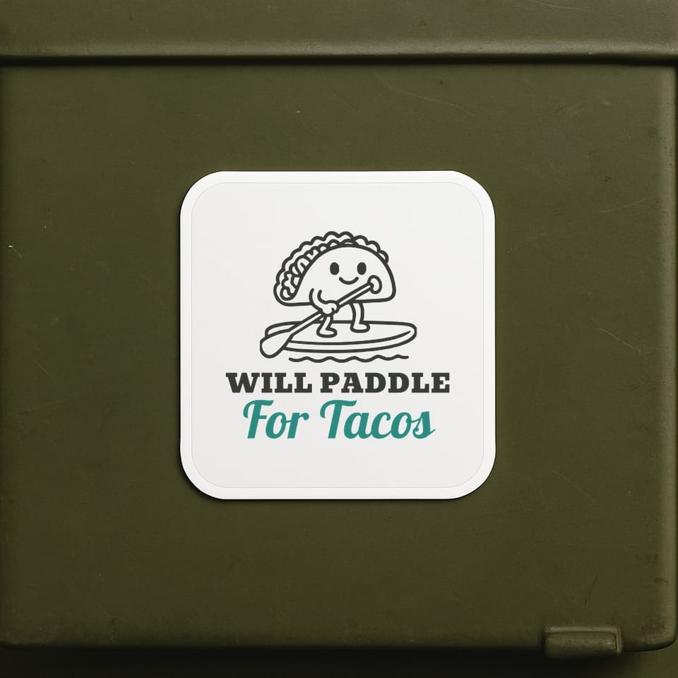 Will Paddle for Tacos sticker, White