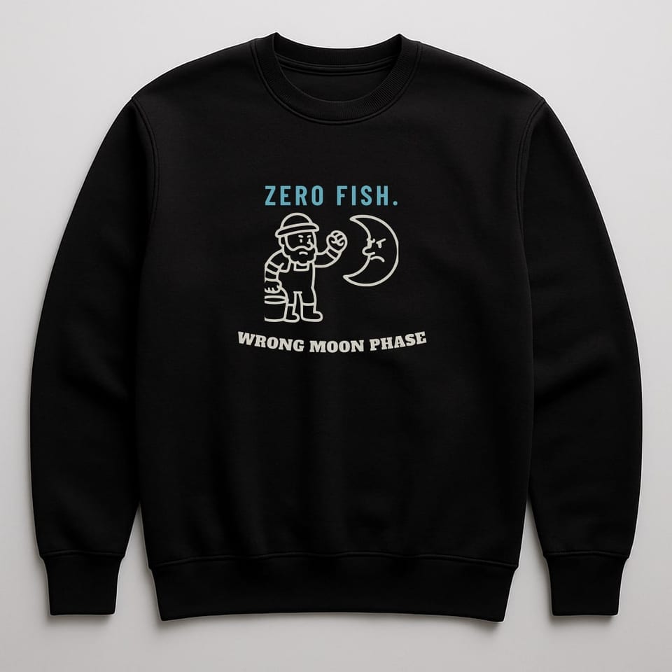 Zero Fish, Wrong Moon Phase sweatshirt, Black