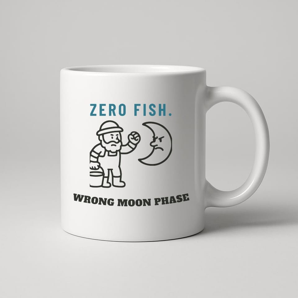 Zero Fish, Wrong Moon Phase mug, White