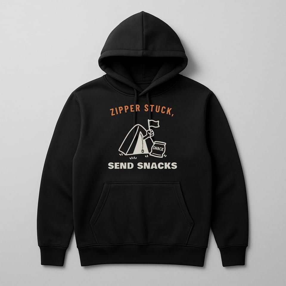 Zipper Stuck, Send Snacks hoodie, Black