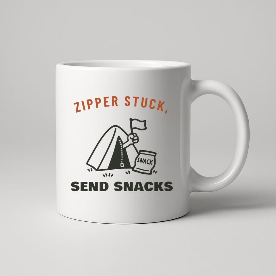 Zipper Stuck, Send Snacks mug, White