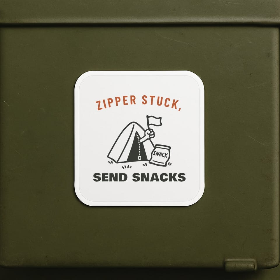 Zipper Stuck, Send Snacks sticker, White