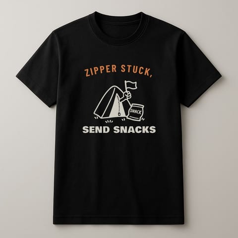 Zipper Stuck, Send Snacks tee, Black