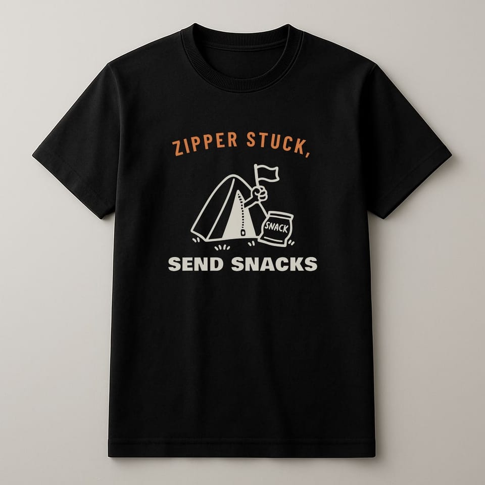 Zipper Stuck, Send Snacks tee, Black